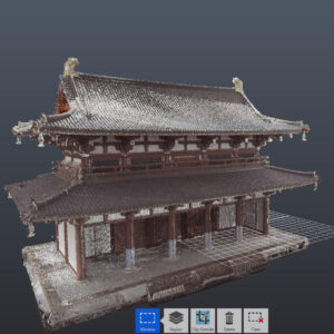 A point cloud rendering of a Japanese castle gate